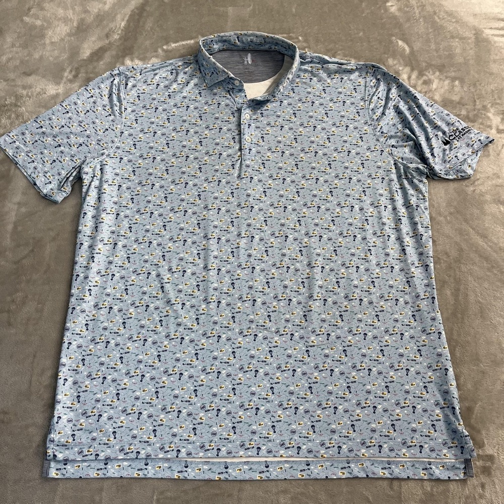Johnnie-O Featherweight Golf Polo Shirt Mens XL Blue Travel Airplane Mail Print